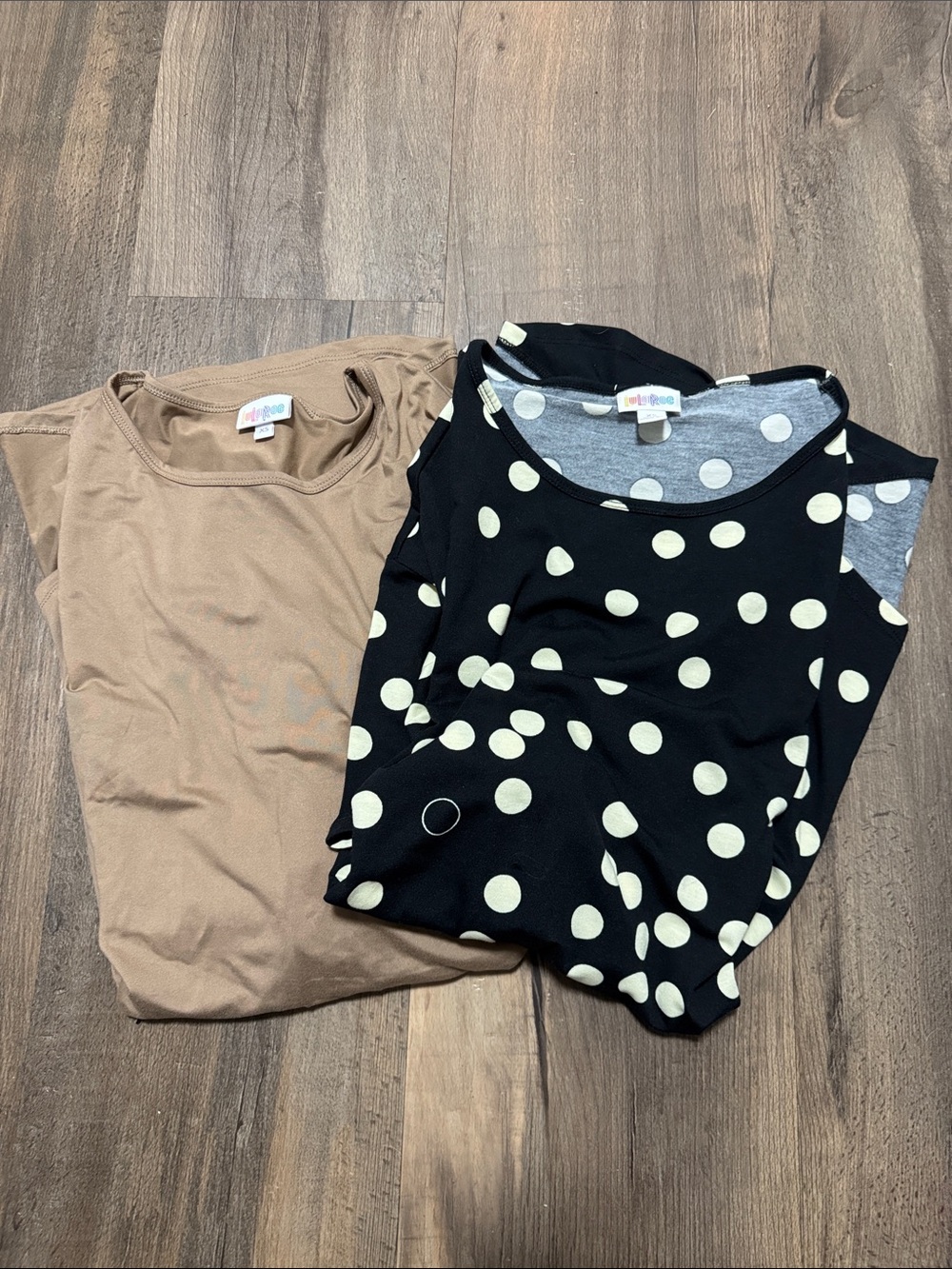 Bundle of LuLaRoe Women's Tunic Tops- Black & Off White Polka Dot and Tan